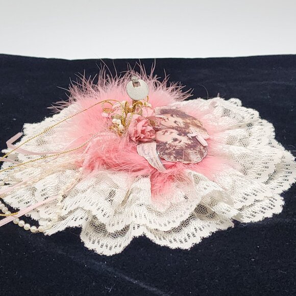 Hand Made Shabby Chic Lace & Feather Musical Angel Wall Hanging Victorian Style - Picture 8 of 8